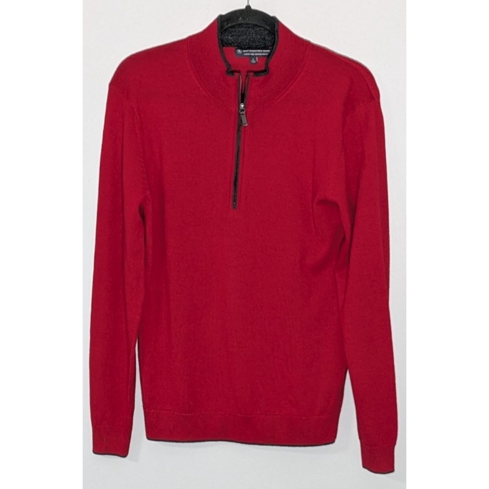 Hart Shaffner Marx Merino Extra Fine Wool Red Sweater Mock Neck 1/4 Zip Men S